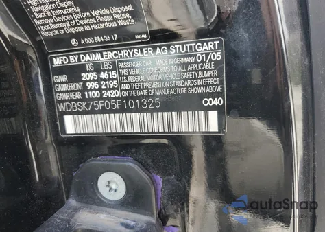 2005 Mercedes-Benz Sl 500 from USA, damaged, VIN WDBSK75F05F101325